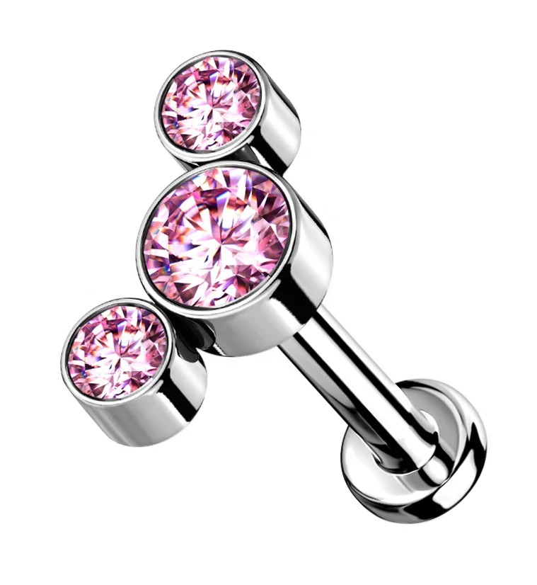 Pink Cluster CZ Titanium Threadless Labret - Mrs Treak