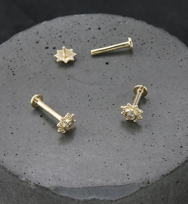 14kt Gold Solar CZ Internally Threaded Labret - Mrs Treak