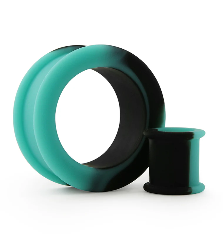 Teal And Black Double Flare Silicone Tunnel Plugs - Mrs Treak