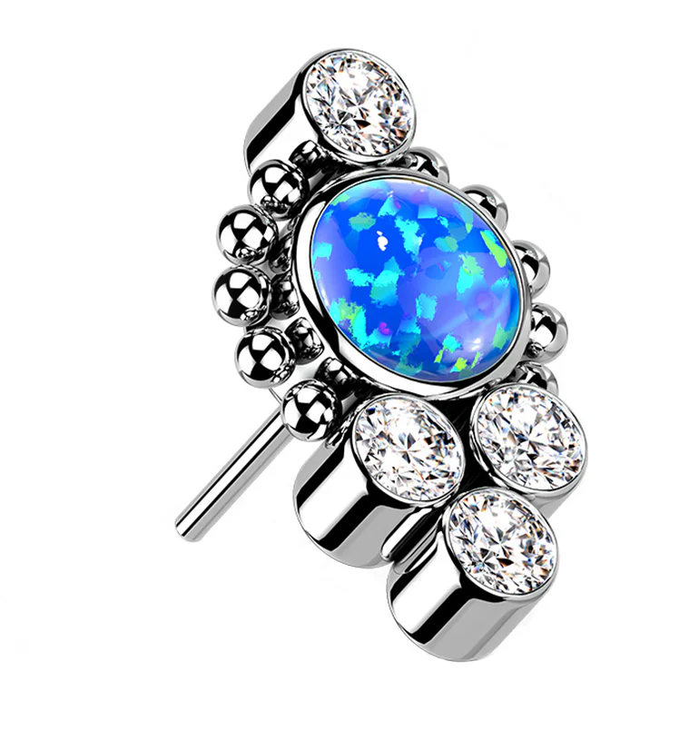 Regal Blue Opalite Clear CZ Titanium Threadless Top - Mrs Treak