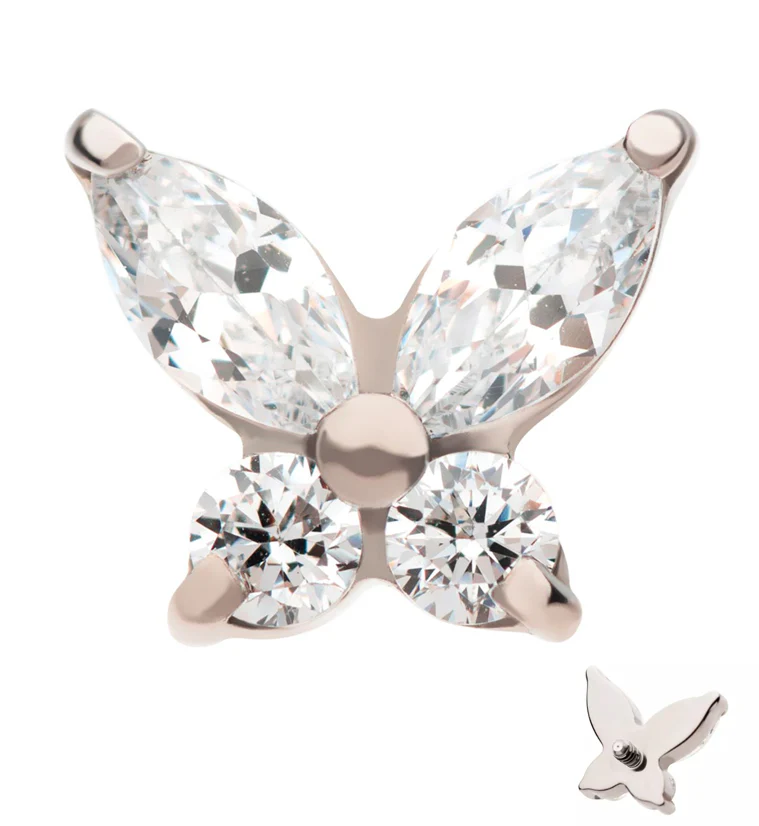 Butterfly Clear CZ Internally Threaded Titanium Top - Mrs Treak