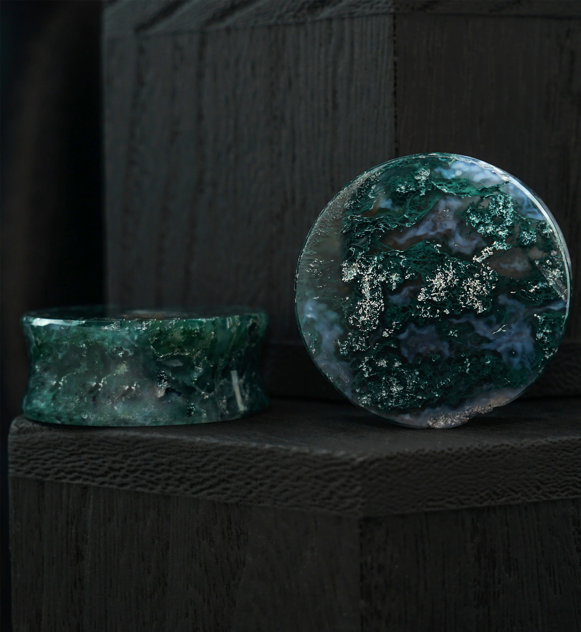 Green Moss Agate Stone Plugs (29mm) Version 2 - Mrs Treak