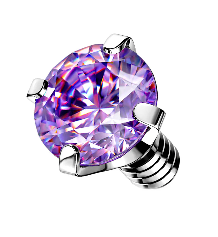 Prong Purple CZ Stainless Steel Internally Threaded Top - Mrs Treak