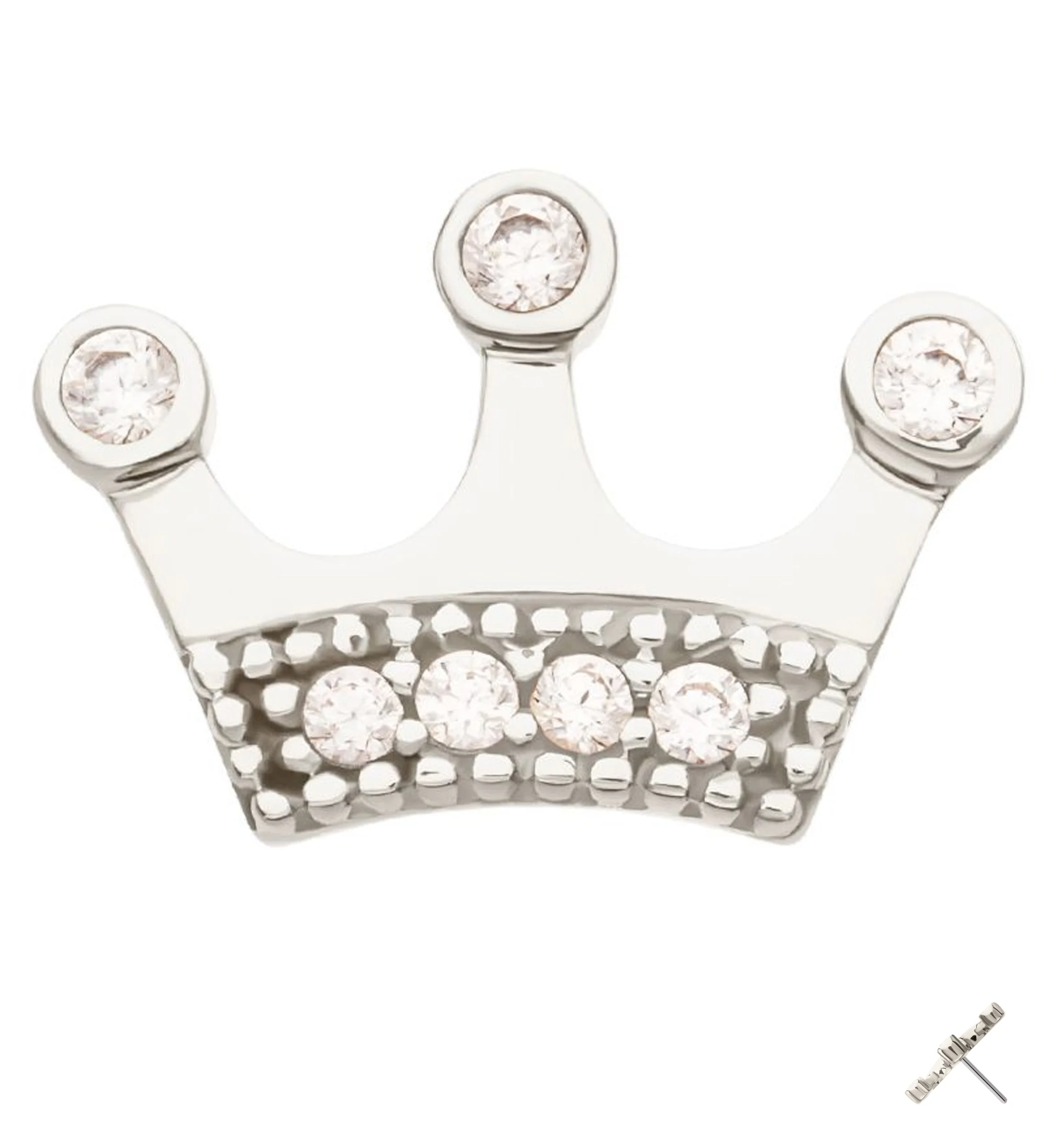 14kt White Gold Crown Clear CZ Threadless Top - Mrs Treak