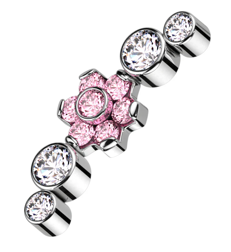 Centered Flower Pink CZ Arch Internally Threaded Titanium Top - Mrs Treak