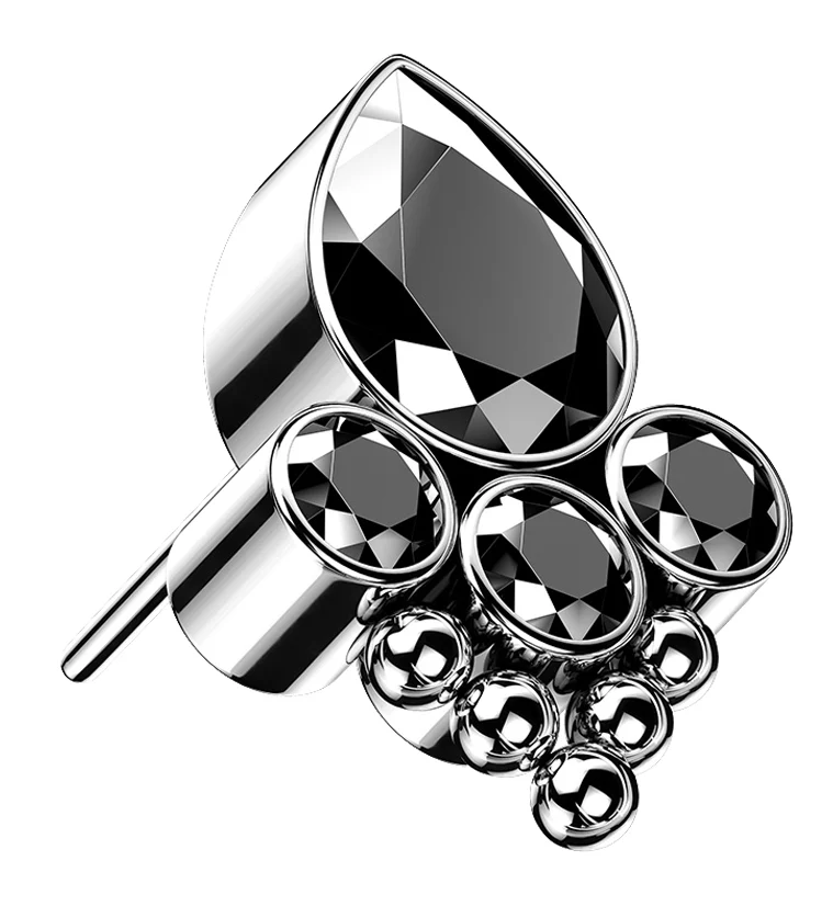 Amulet Beaded Black CZ Titanium Threadless Top - Mrs Treak