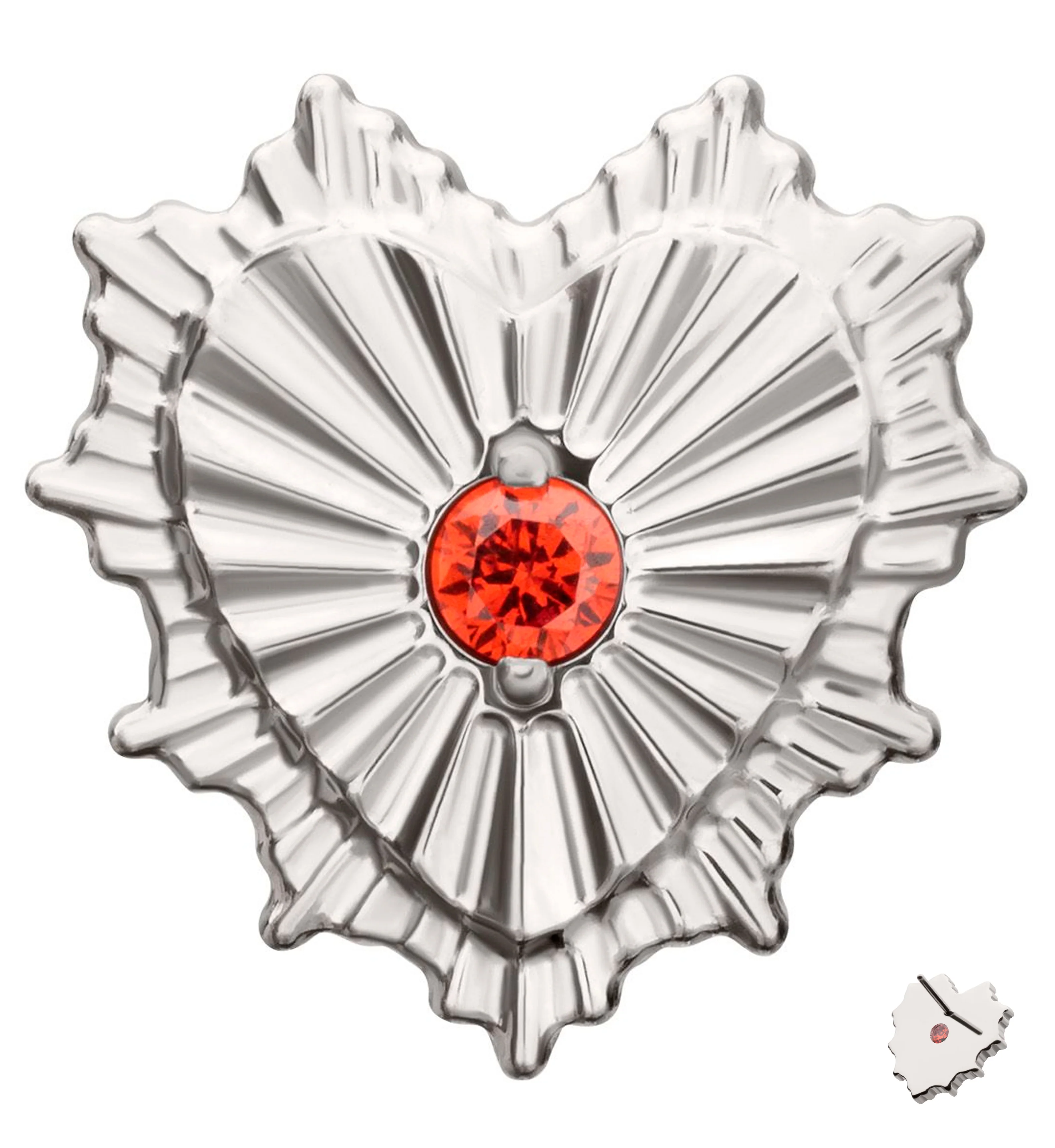 Heart Rays Garnet CZ Titanium Threadless Top - Mrs Treak