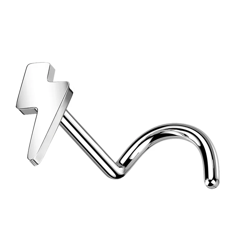 Lightning Bolt Titanium Threadless Nose Screw Ring - Mrs Treak