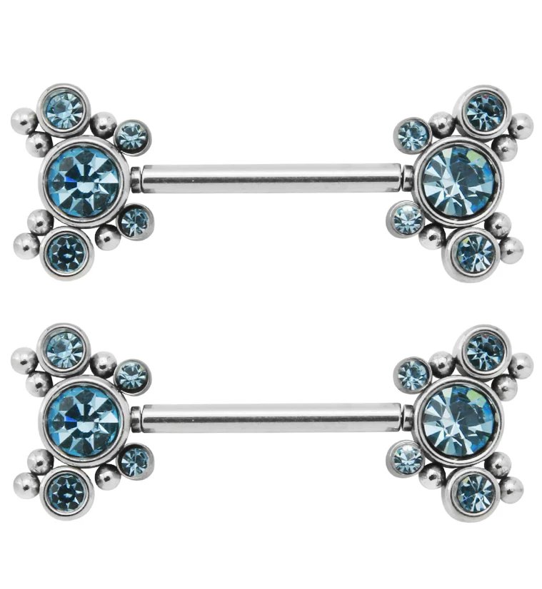 14G Aqua CZ Bevy Threadless Nipple Ring Barbells - Mrs Treak