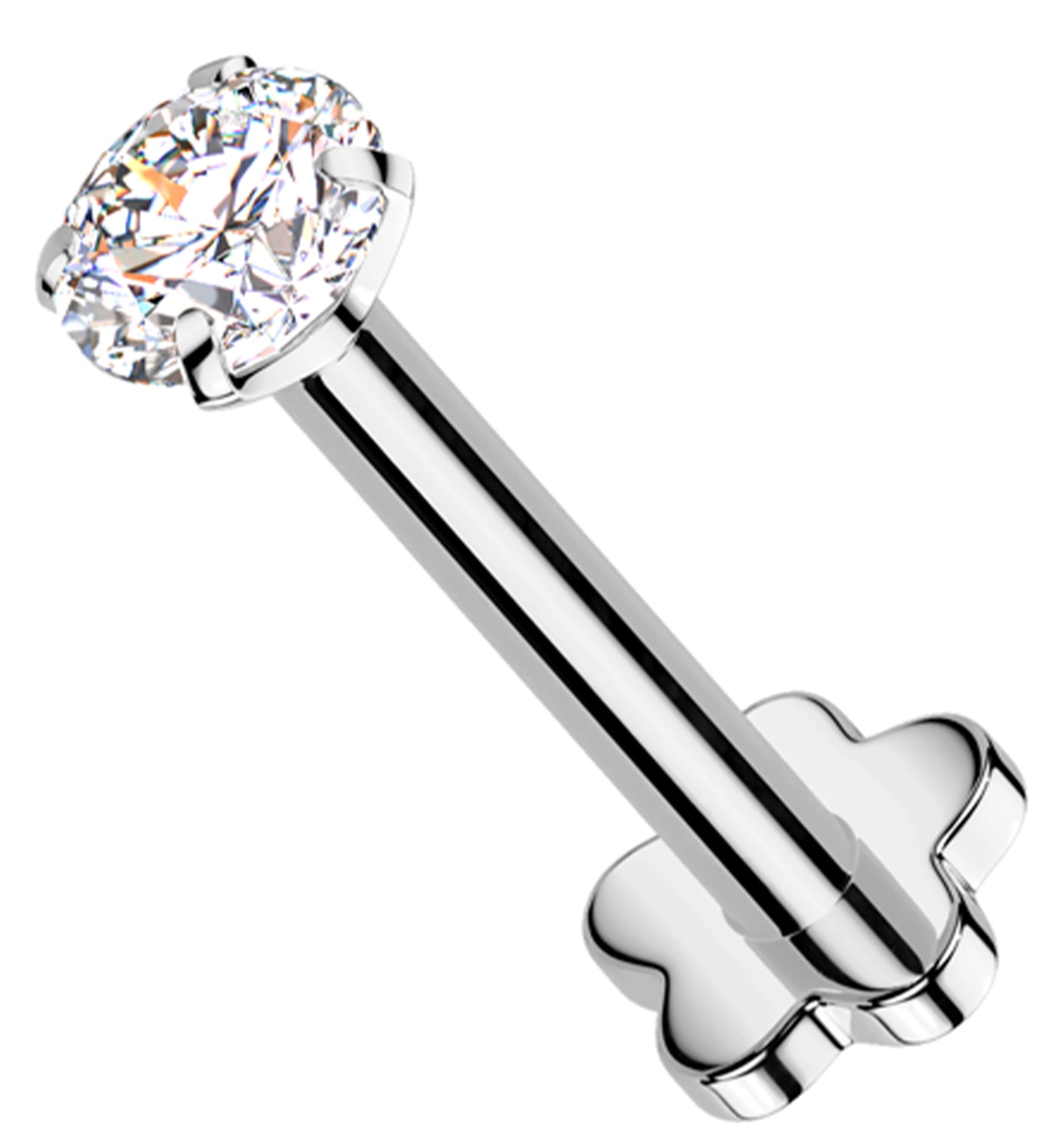 Prong Clear CZ Internally Threaded Titanium Flower Back Labret - Mrs Treak
