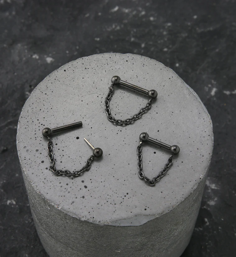 Black PVD Dangle Chain Threadless Titanium Barbells - Mrs Treak