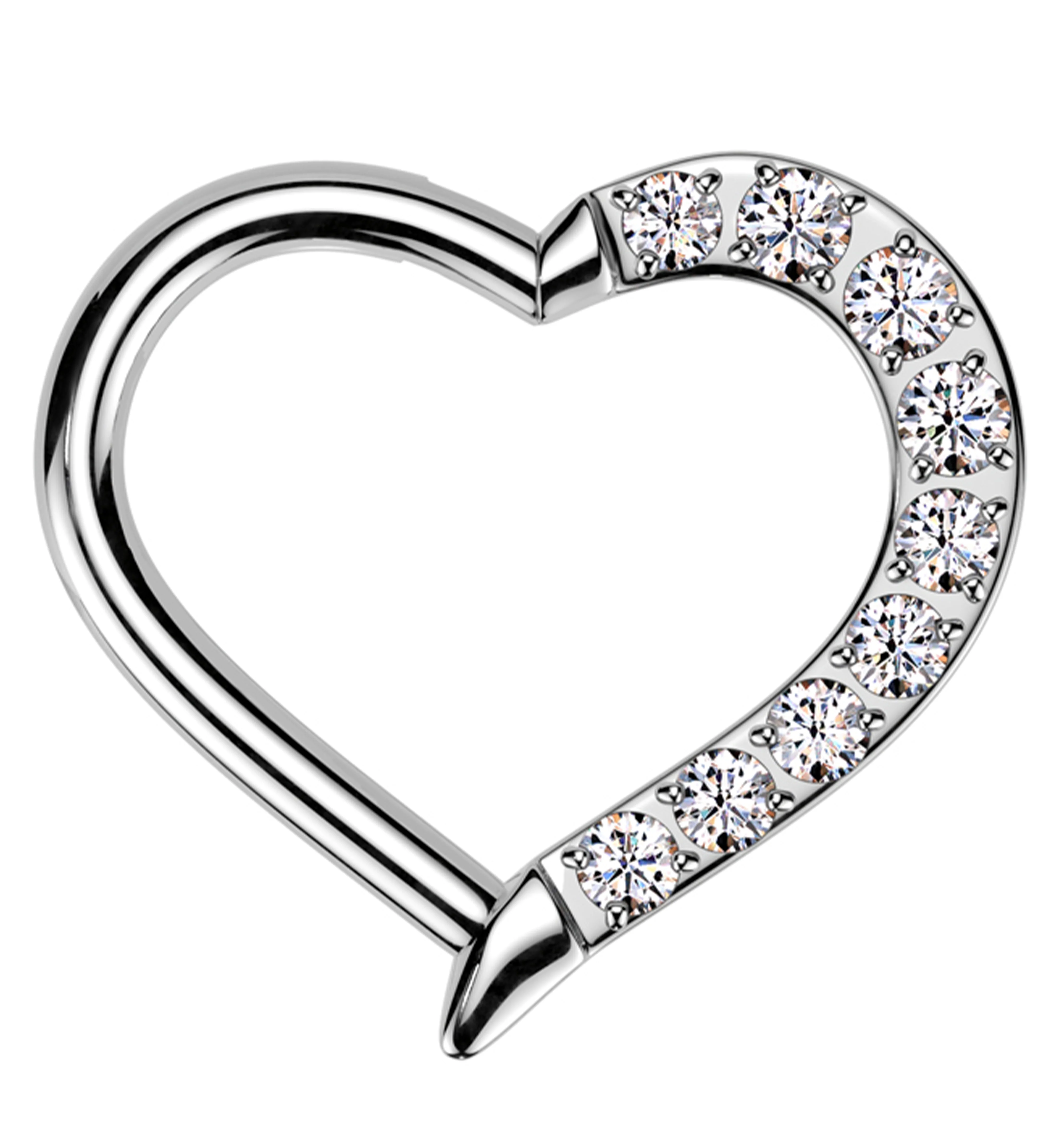 Split Heart Clear CZ Titanium Hinged Segment Ring - Mrs Treak
