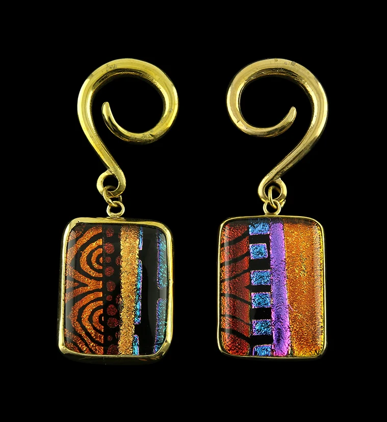 Santa Fe Dichroic Glass Brass Ear Weights Version 5 - Mrs Treak