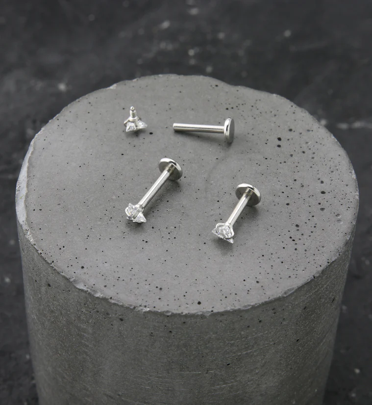 Triangle Clear CZ Stainless Steel Internally Threaded Labret - Mrs Treak