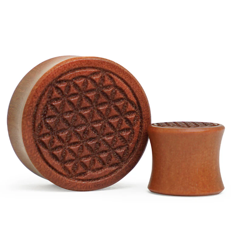 Flower of Life Engraved Wood Plugs - Mrs Treak
