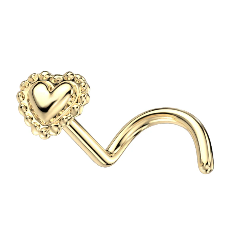 14kt Gold Banded Heart Nose Screw - Mrs Treak
