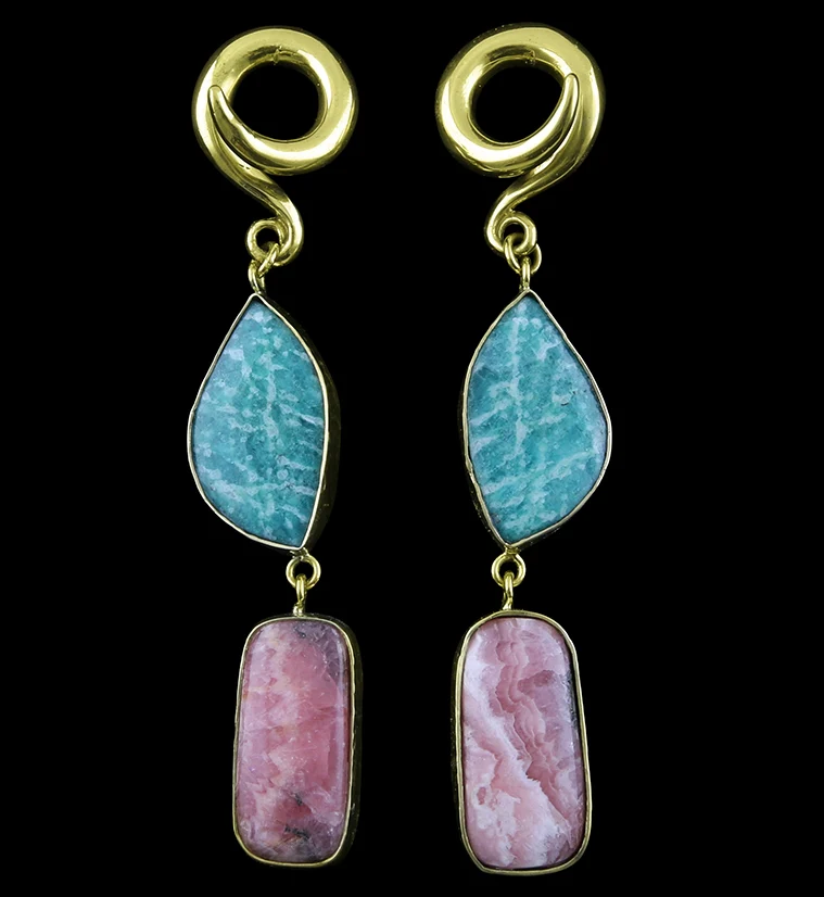 Amazonite X Rhodochrosite Stone Ear Weights Version 4 - Mrs Treak