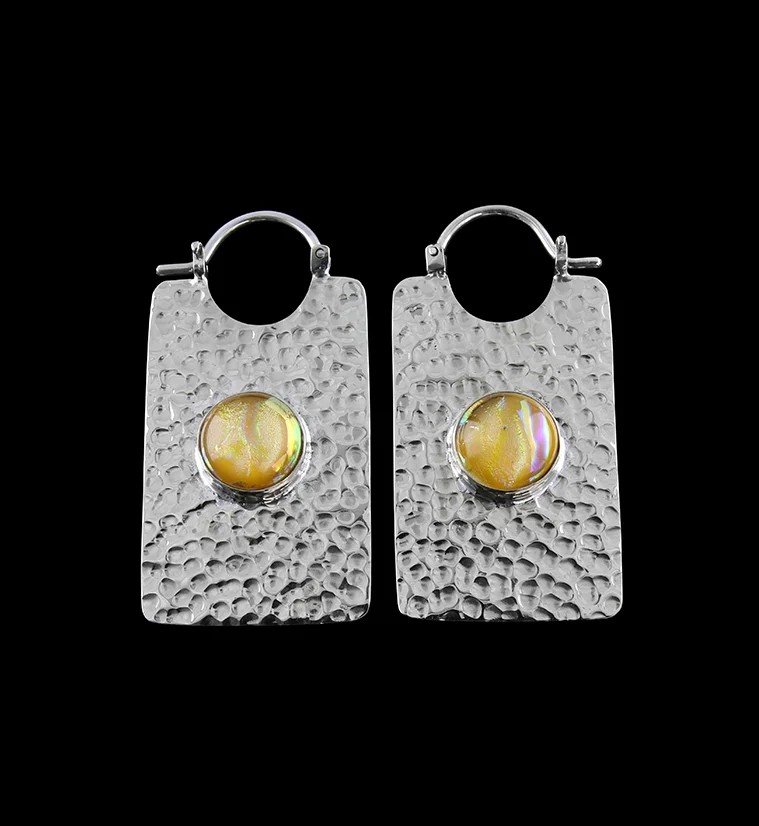 14G Lateral Solar Dichroic Glass White Brass Hangers - Earrings - Mrs Treak