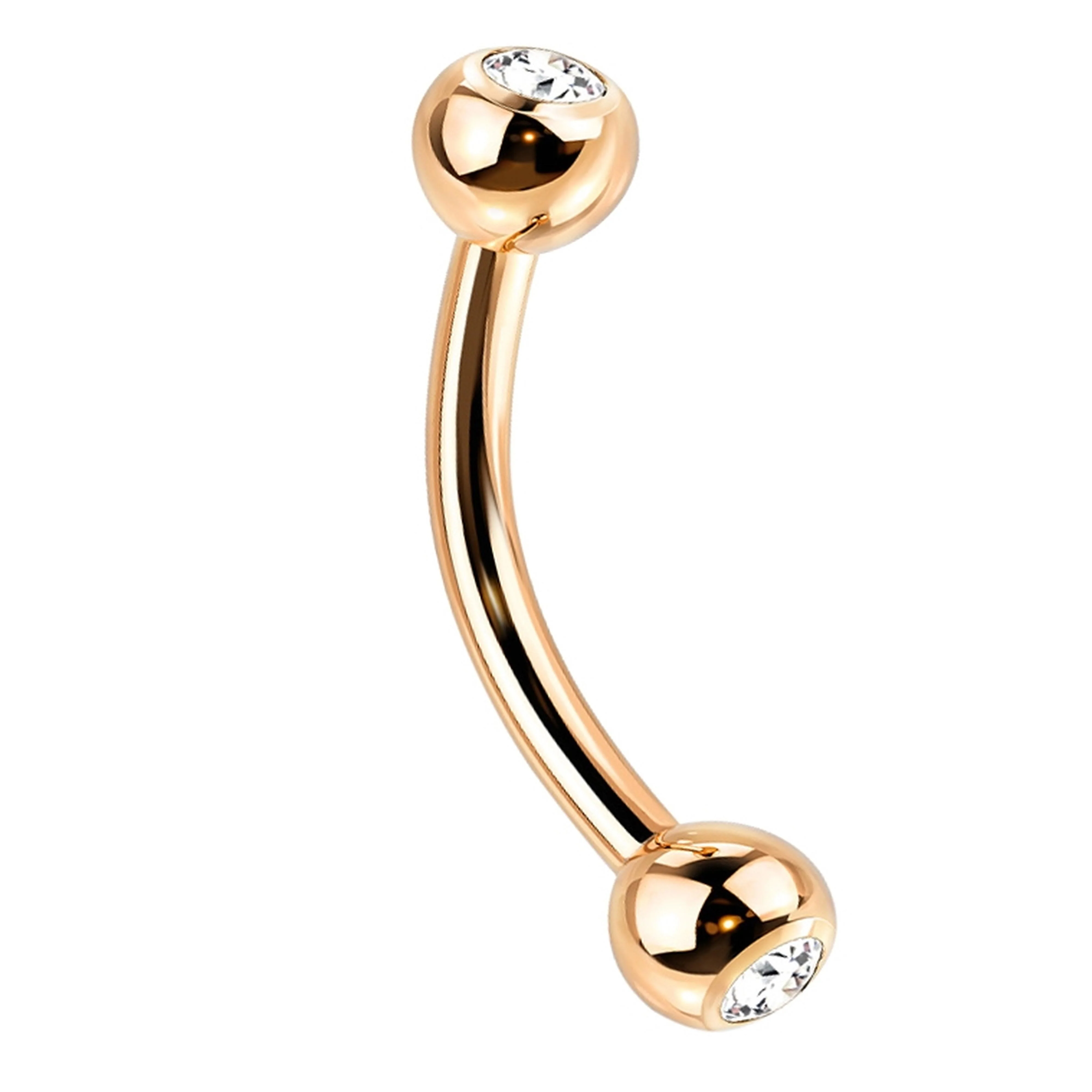 16G Rose Gold PVD Titanium Double CZ Curved Barbell (External Threading) - Mrs Treak