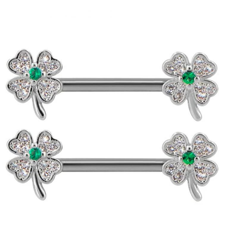14G 4 Leaf Clover Nipple Ring Barbell - Mrs Treak