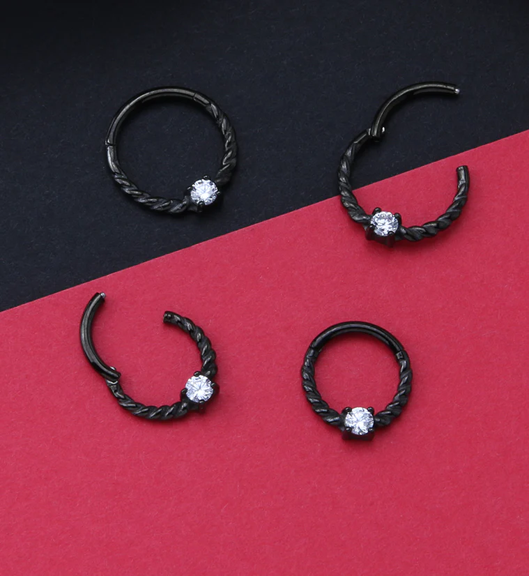 Black PVD Coil Hinged Segment Ring - Mrs Treak