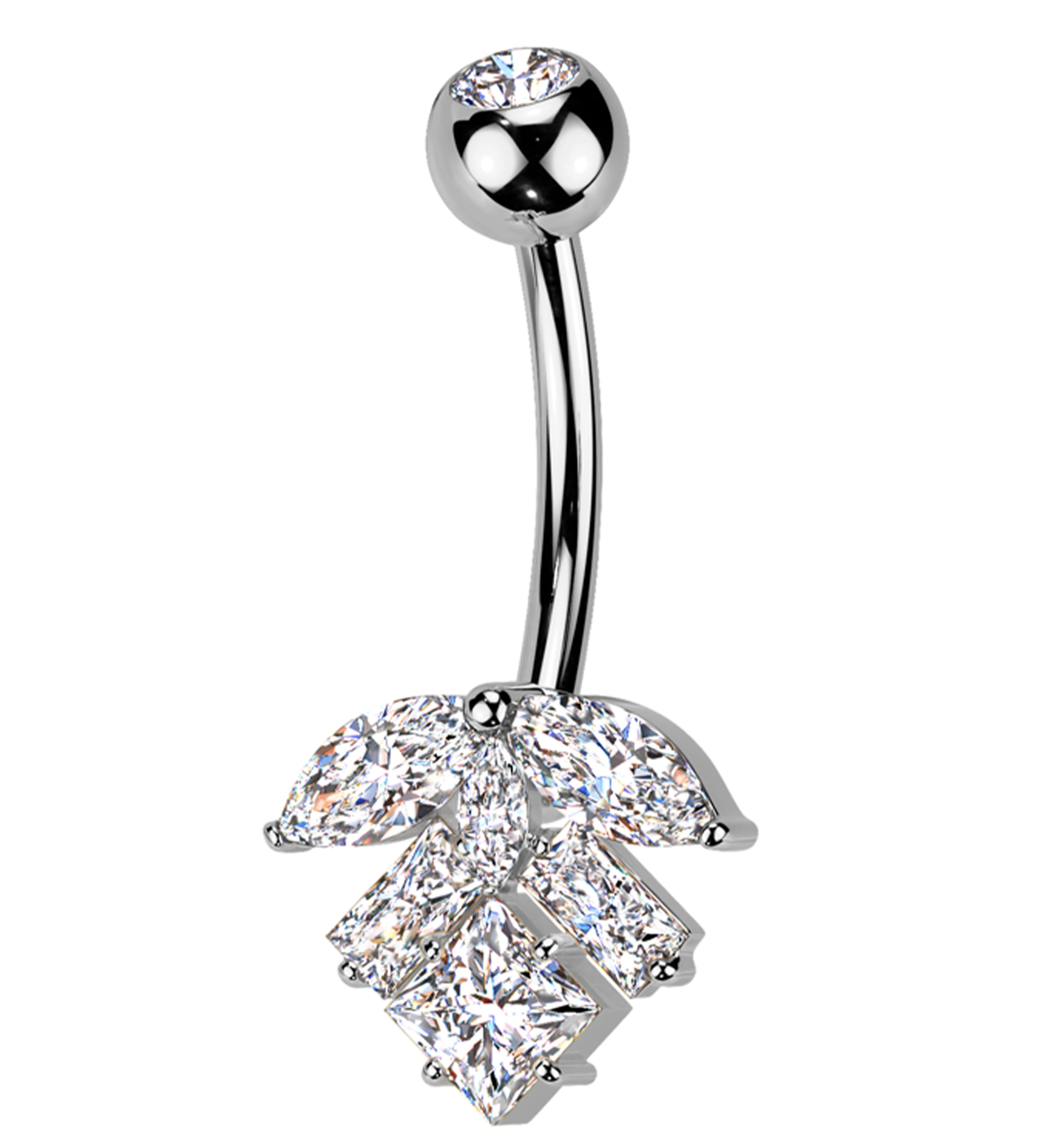 Geometric Leaf Cluster Clear CZ Titanium Belly Button Ring - Mrs Treak