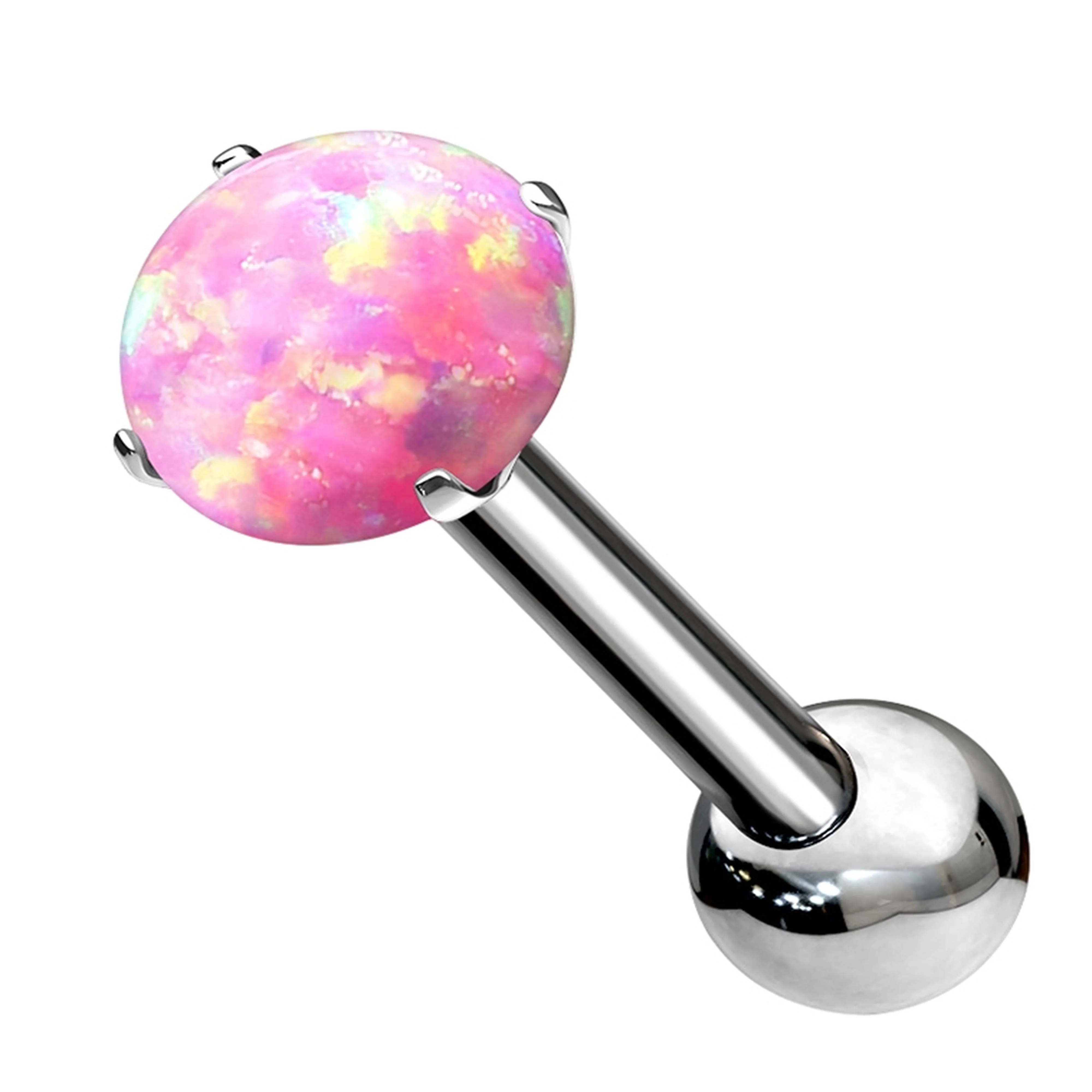 Pink Opalite Prong Set Titanium Threadless Barbell - Mrs Treak