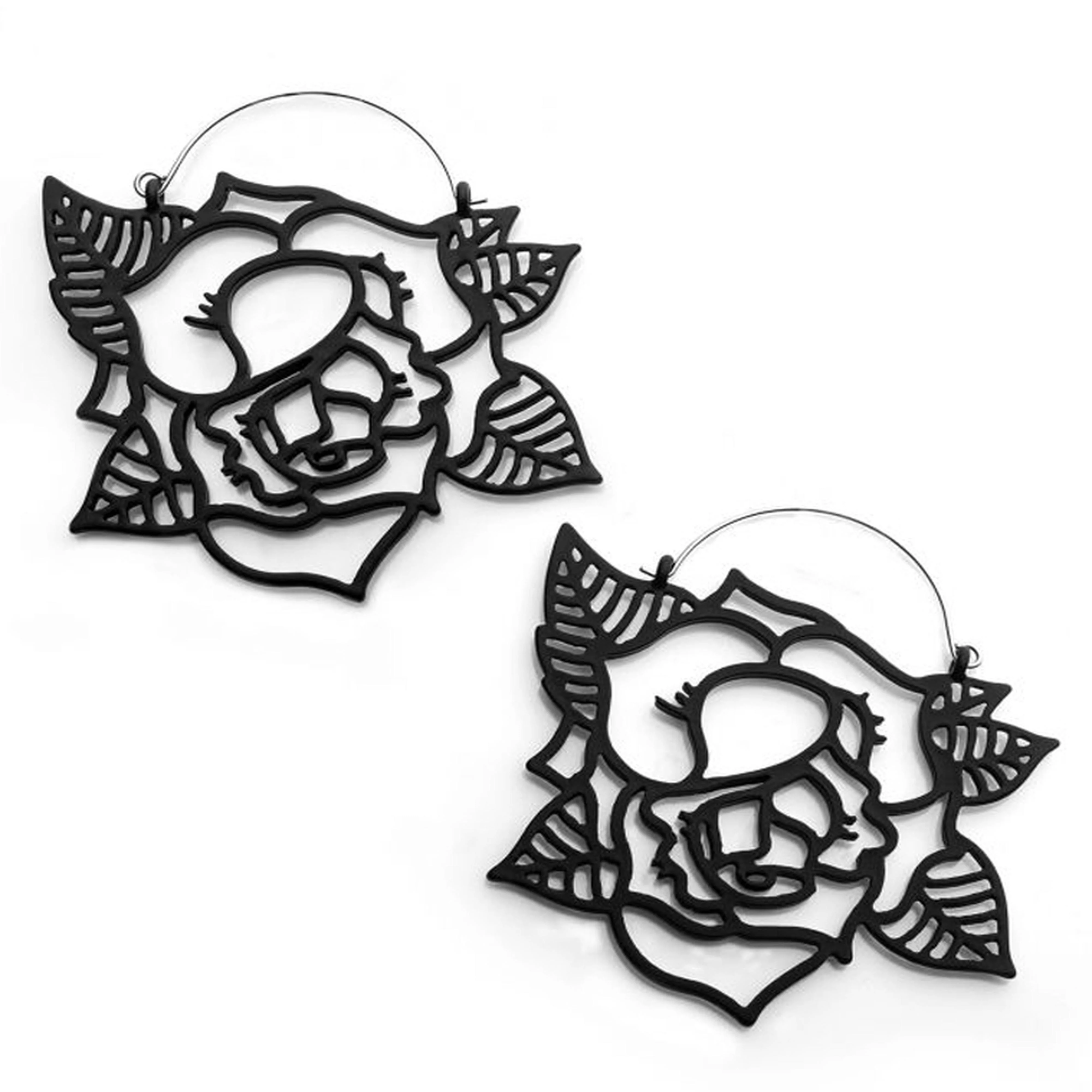 20G Black Traditional Rose Plug Hoops - Mrs Treak