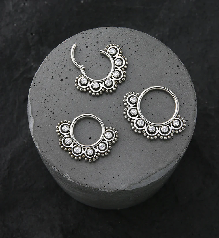 Frill 6 Piece CZ Titanium Hinged Segment Ring - Mrs Treak