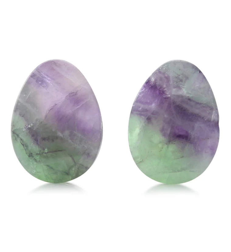 Rainbow Fluorite Teardrop Stone Plugs 7/8