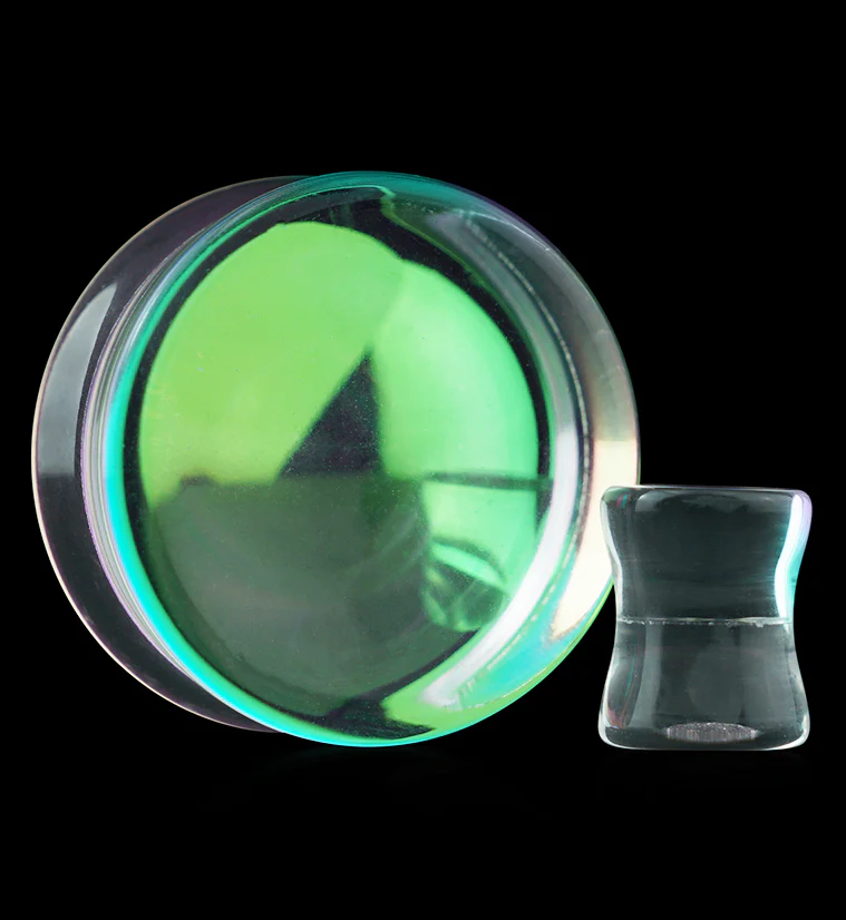 Iridescent Glass Double Flare Plugs - Mrs Treak