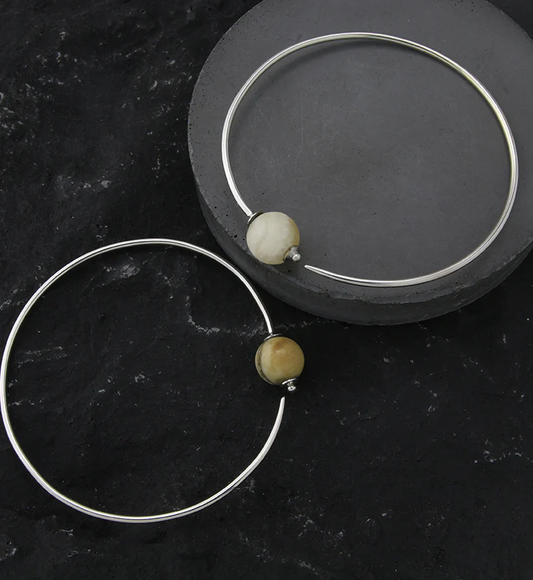 Grade B Amazonite Stone Orb White Brass Hangers / Plug Hoops - Mrs Treak