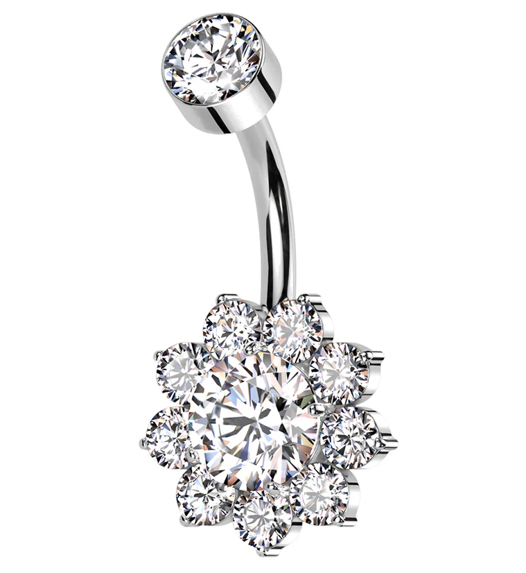 Flora Clear CZ Internally Threaded Titanium Belly Button Ring - Mrs Treak