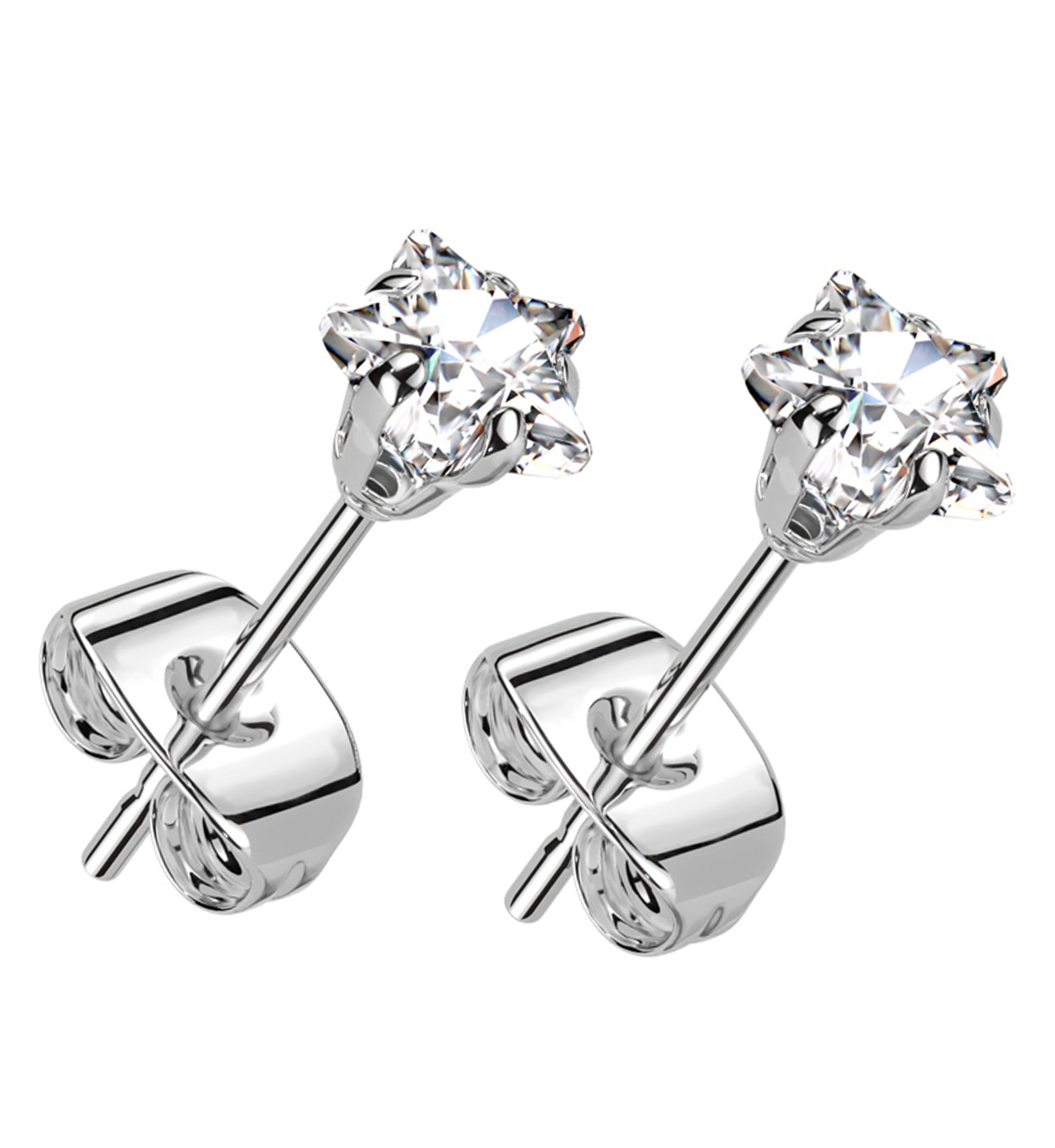Prong Star Clear CZ Stainless Steel Stud Earrings - Mrs Treak