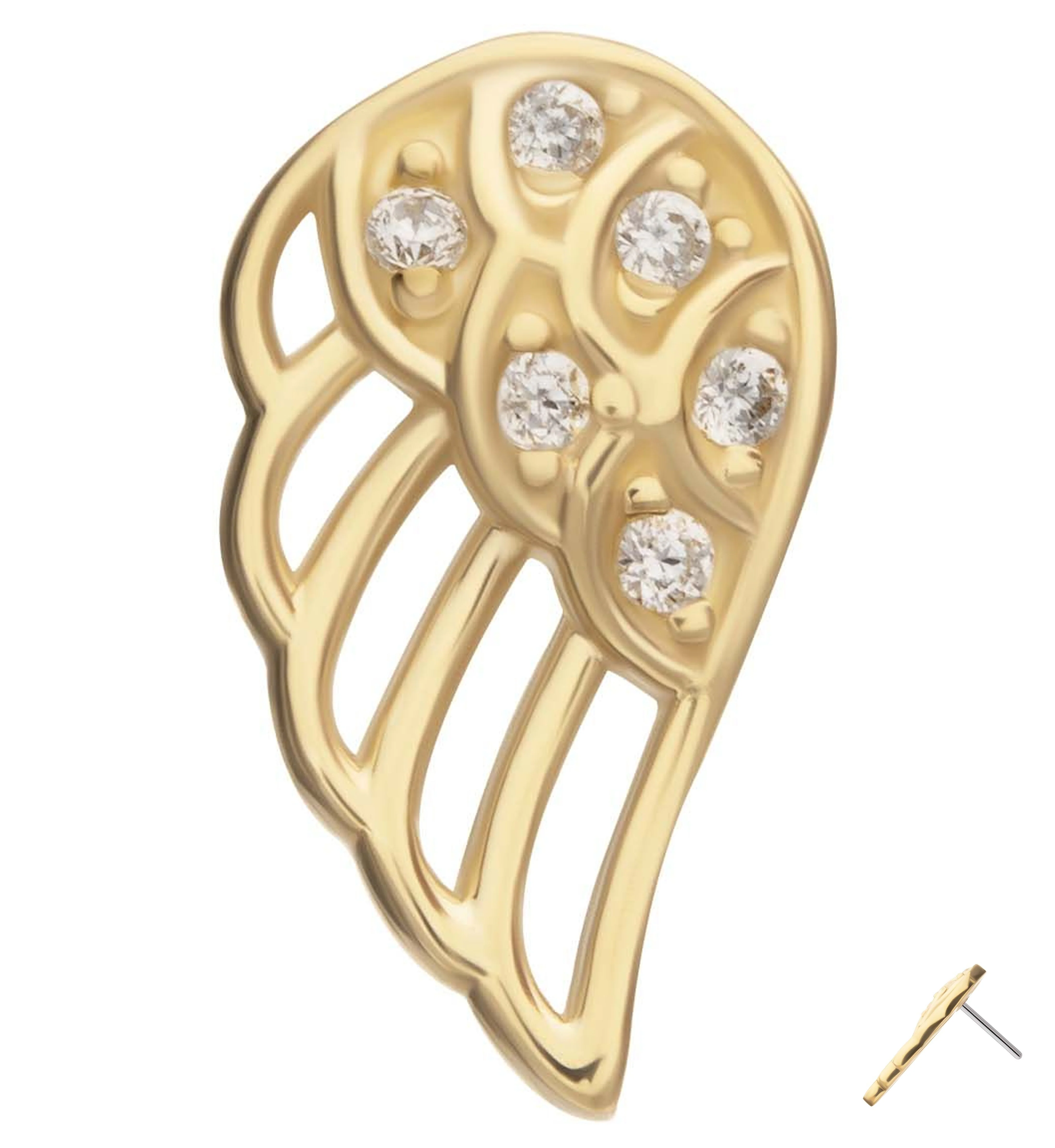 14kt Gold Divine Wing Clear CZ Threadless Top (Right Ear) - Mrs Treak