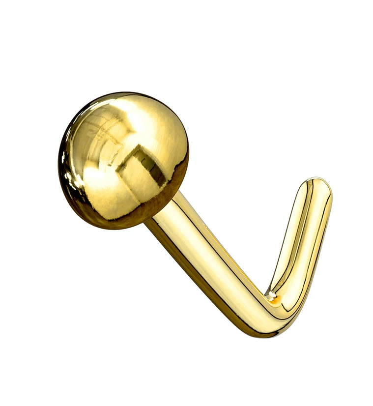 20G 14kt Gold Dome L Shaped Nose Ring - Mrs Treak