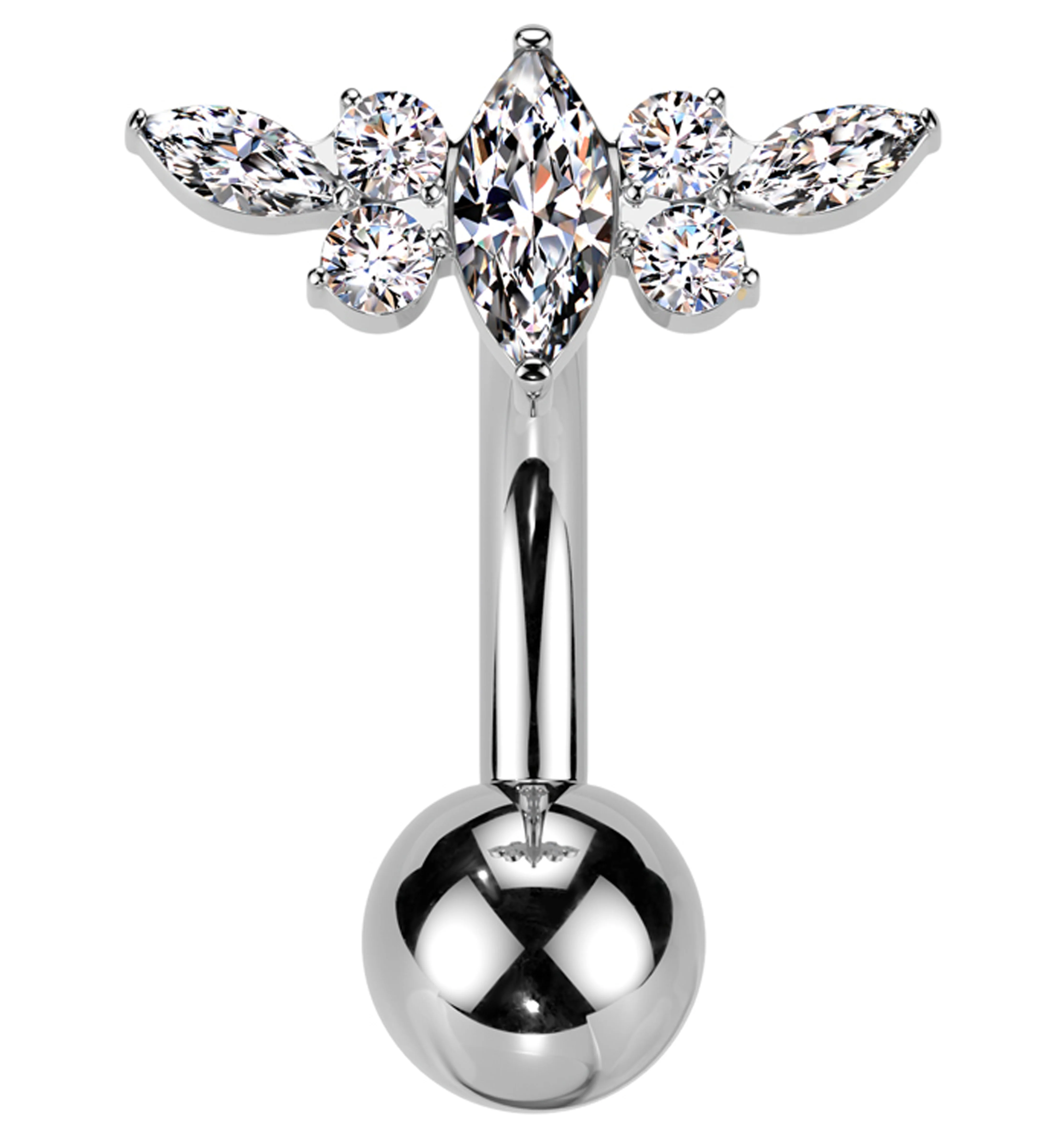 Marquise Half Crown Clear CZ Titanium Threadless Belly Button Ring - Mrs Treak