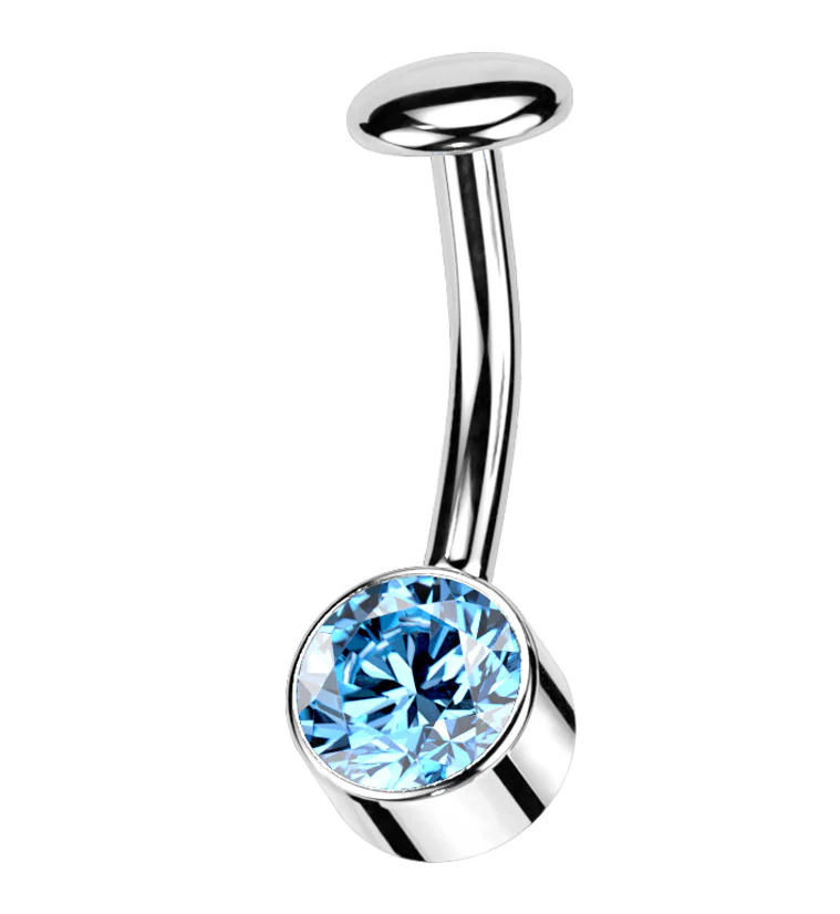 Bezel Aqua CZ Titanium Threadless Floating Belly Button Ring - Mrs Treak