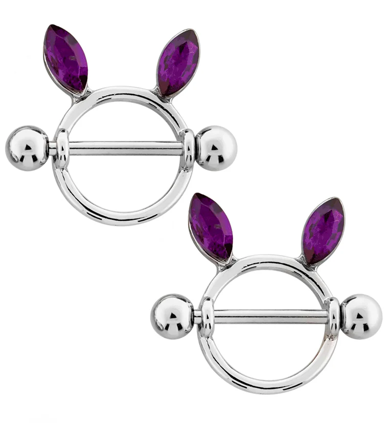 Bunny Ears Purple CZ Nipple Ring Shield - Mrs Treak