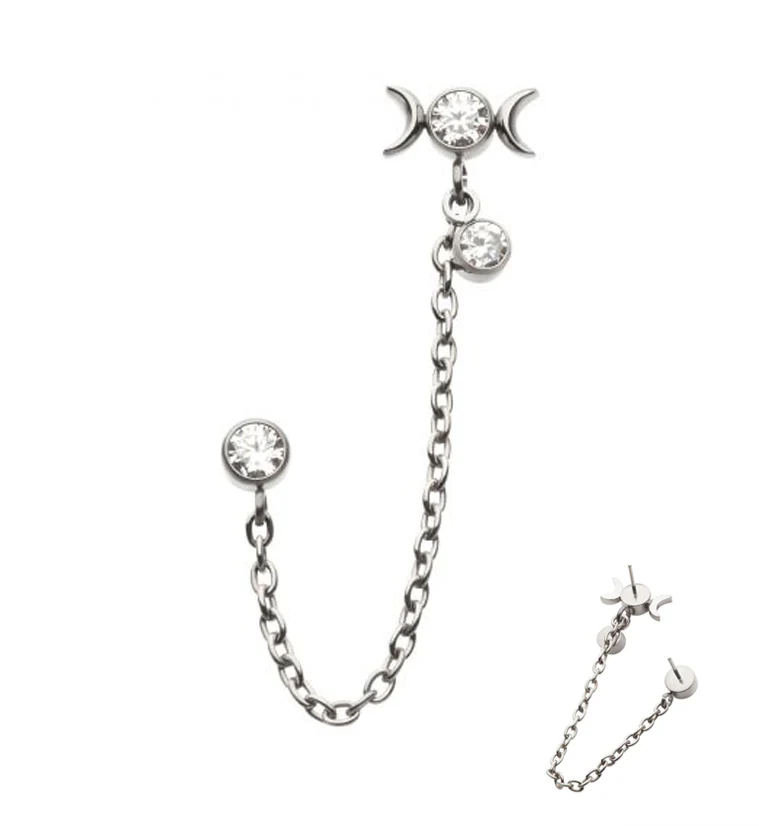 Moon Phase Clear CZ Titanium Threadless Connector Chain Tops - Mrs Treak