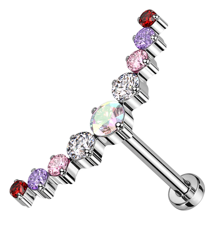 Arc Rainbow CZ Threadless Titanium Labret - Mrs Treak