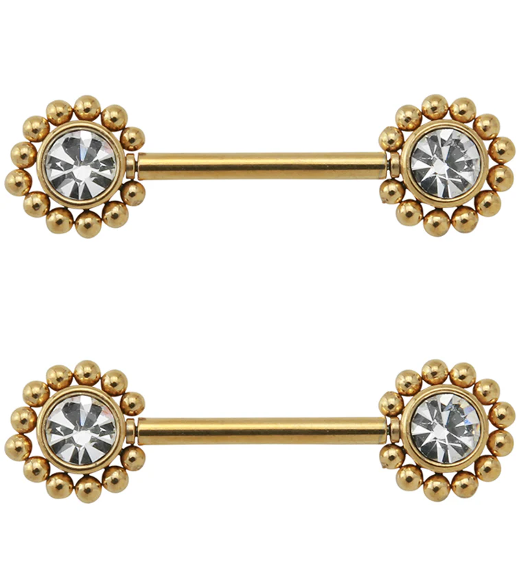 14G Gold PVD Gem Verge Threadless Nipple Ring Barbells - Mrs Treak