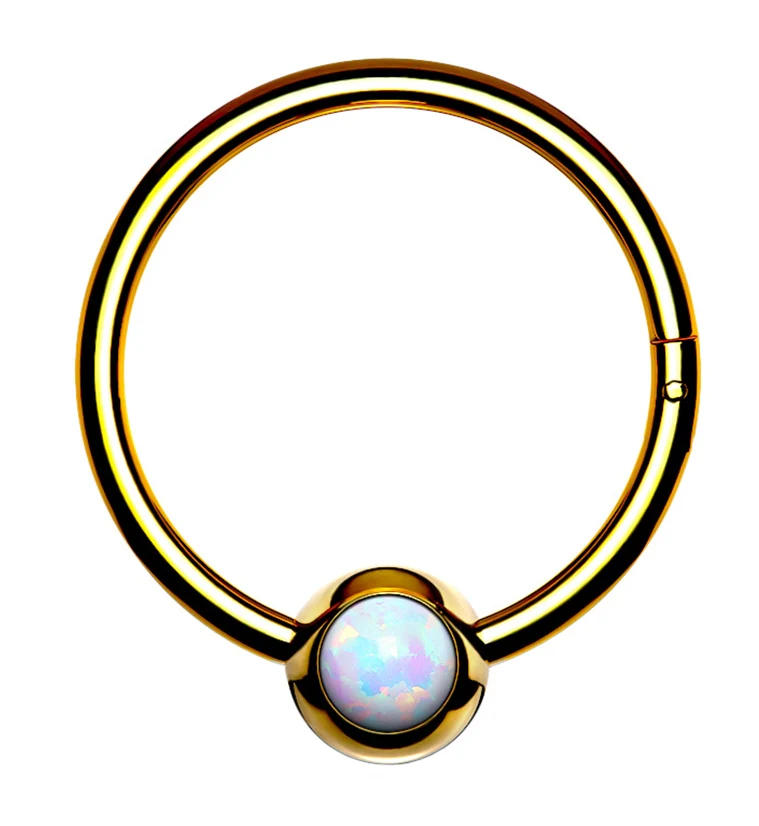 Gold PVD Opalite Hinged Segment Hoop Ring - Mrs Treak