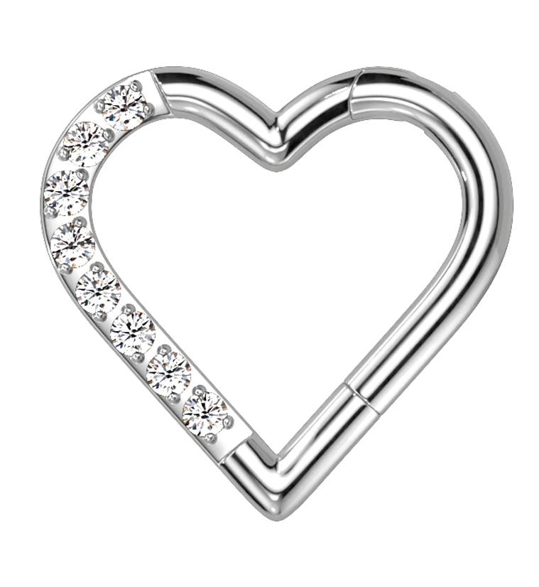 Heart Half CZ Titanium Hinged Segment Ring - Mrs Treak