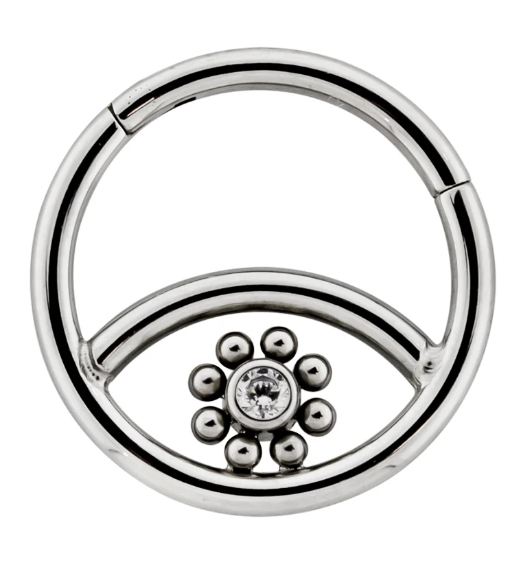 Beaded Flower CZ Titanium Hinged Segment Ring - Mrs Treak