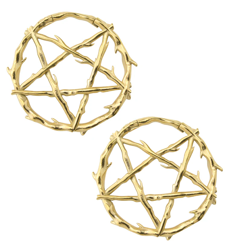 Gold PVD Pentagram Thorn Hinged Ear Weights - Mrs Treak