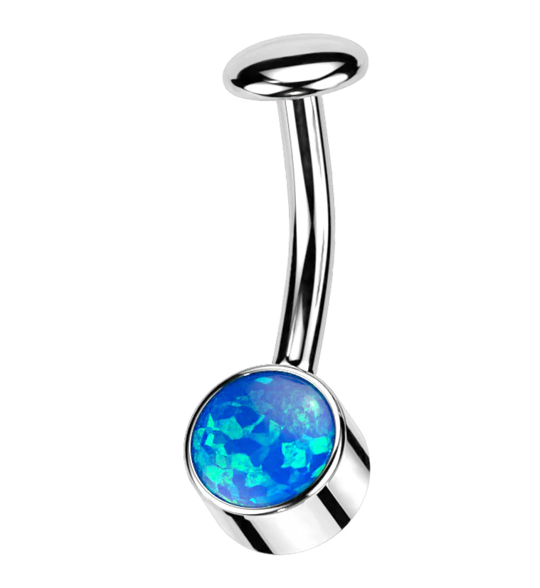 Bezel Blue Opalite Titanium Threadless Floating Belly Button Ring - Mrs Treak