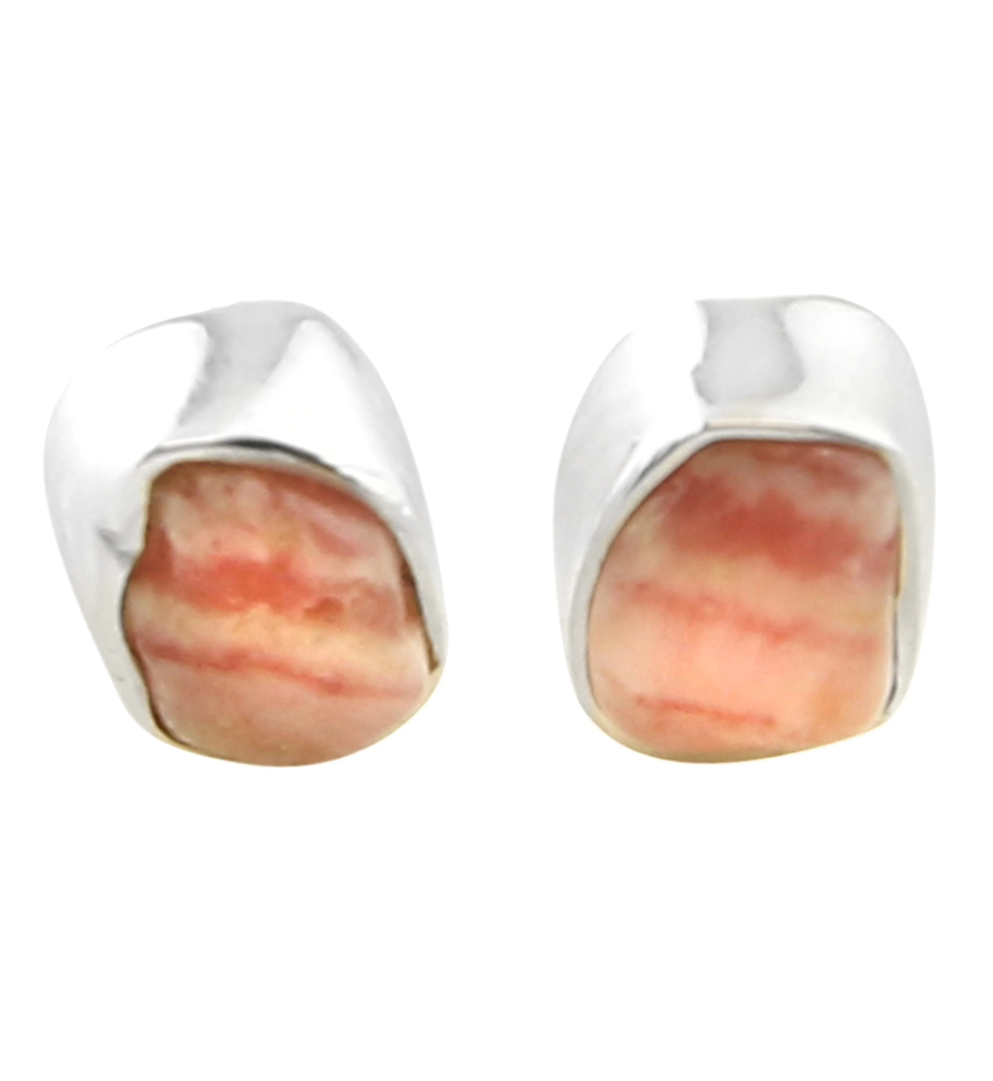 Rhodocrosite Stone Bezel Set Sterling Silver Earrings - Mrs Treak