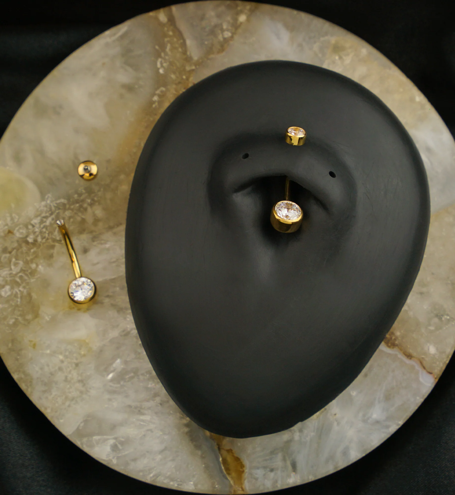 24kt Gold PVD Double Flat CZ Titanium Belly Button Ring - Mrs Treak