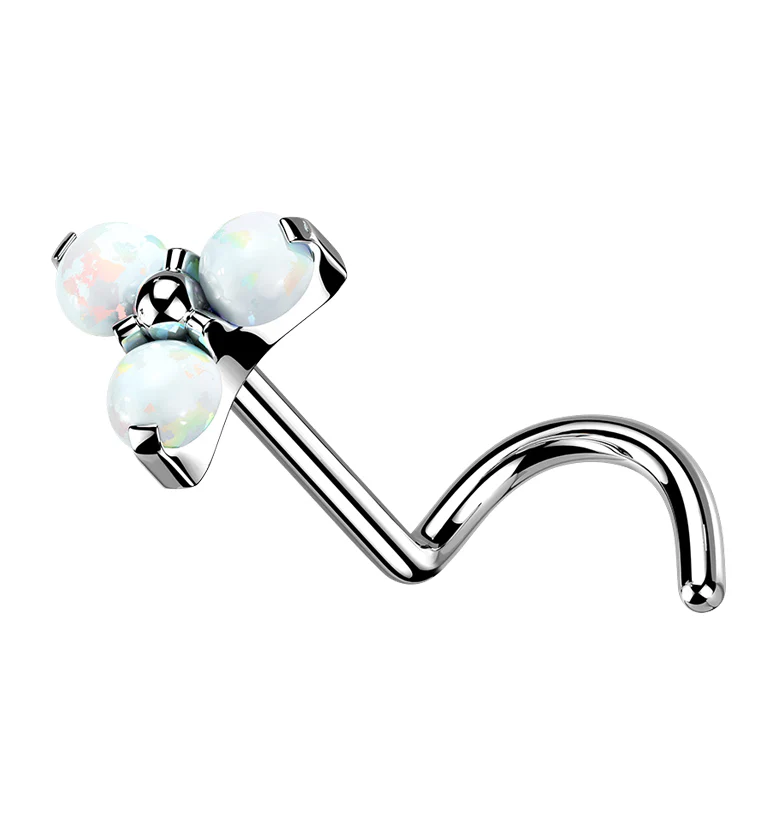 Triple White Opalite Titanium Threadless Nose Screw Ring - Mrs Treak